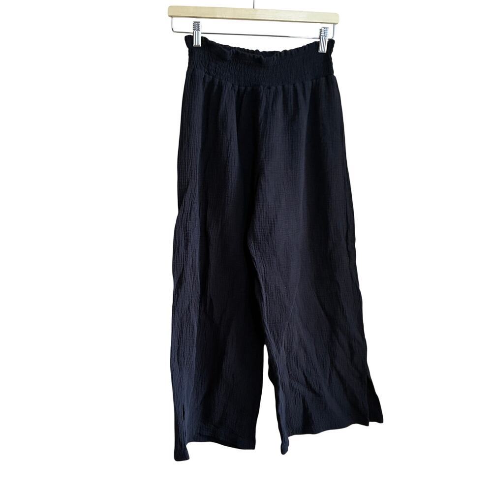 4our dreamers 100% cotton muslin wide leg black pants women's M elastic waist